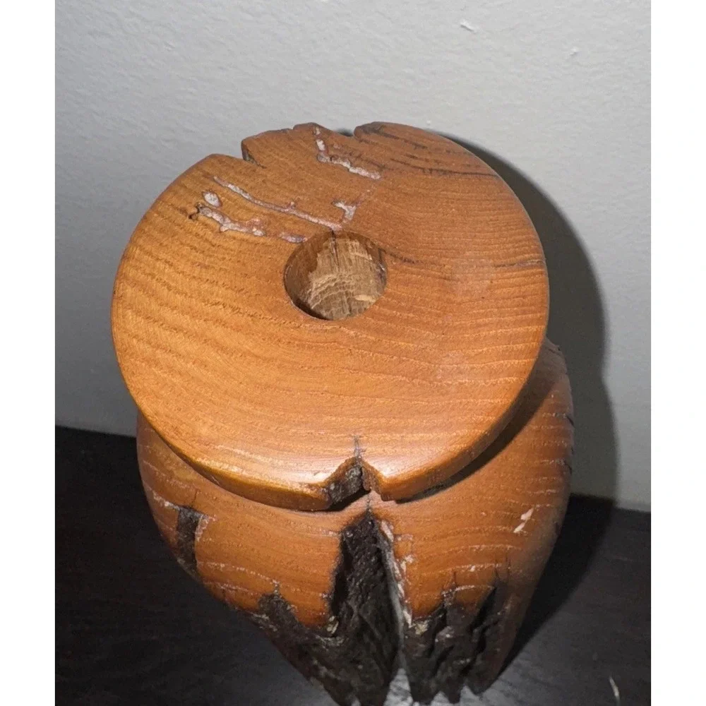 Vtg Wood Bud Vase Sculpture Carving 14.25